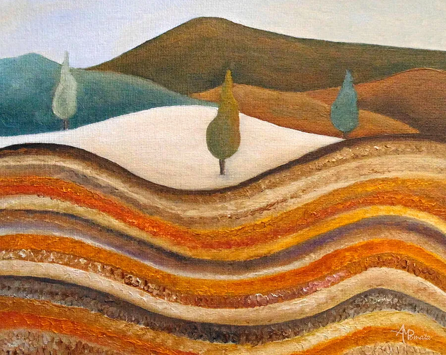 Stratified Soil, original landscape oil painting by Angeles M Pomata