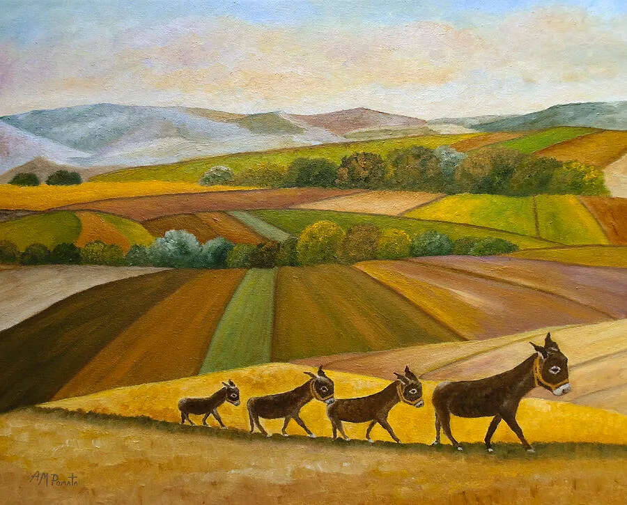 Sunday Promenade, original landscape oil painting by Angeles M Pomata