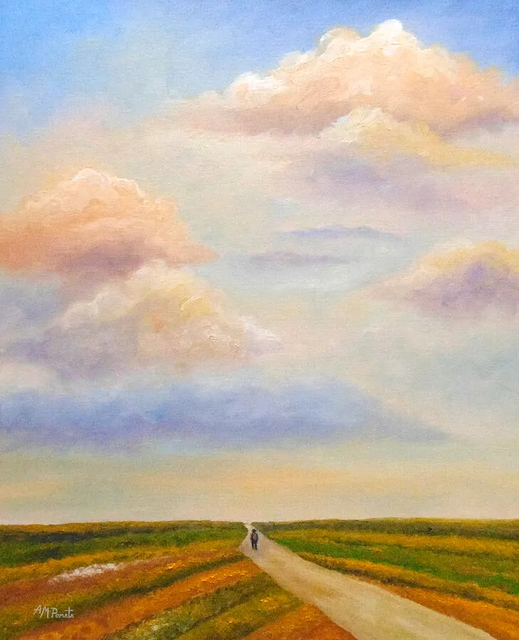 The Path Defined, original landscape oil painting by Angeles M Pomata