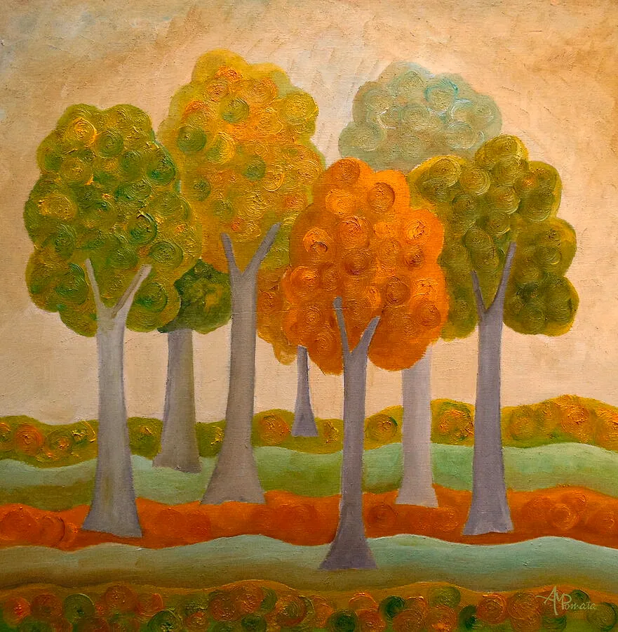 The Warm Daylight, original landscape oil painting by Angeles M Pomata