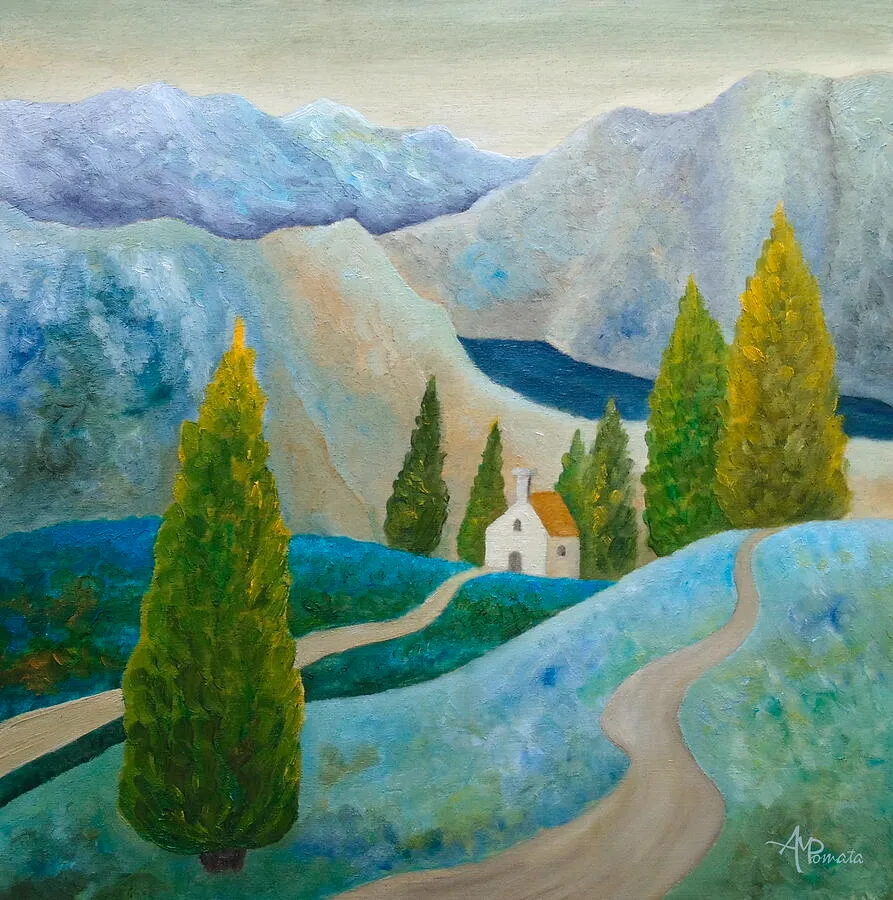 Those Days by the Lake, original landscape oil painting by Angeles M Pomata