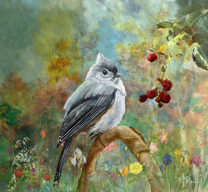 Titmouse in the Berries Garden