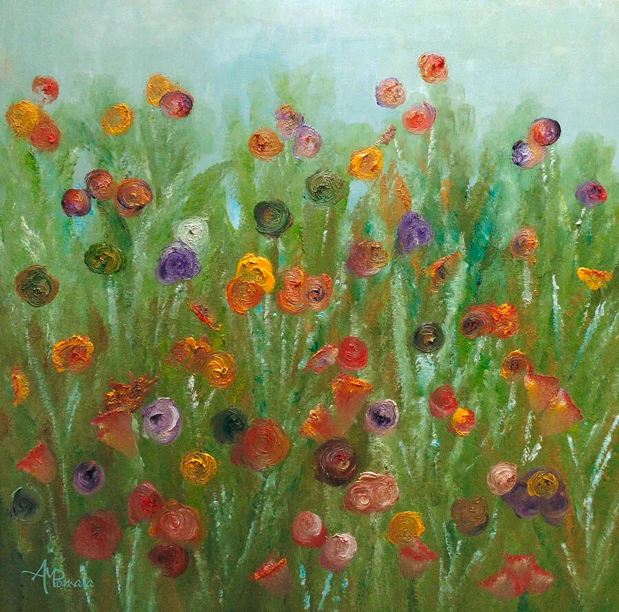 Wild Flowers Abstract, original floral oil painting by Angeles M Pomata