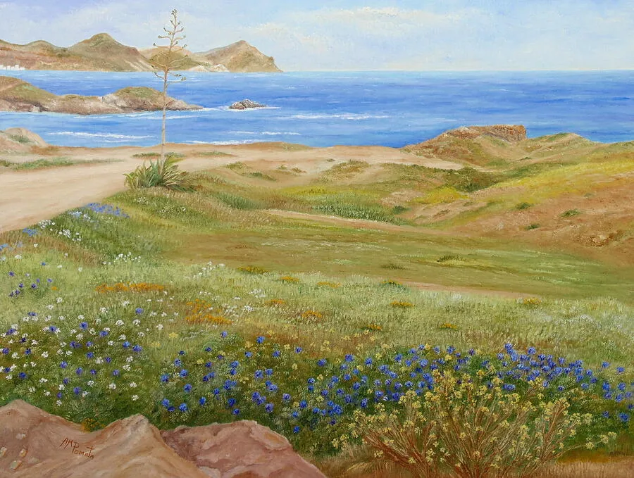 Wild Flowers, original seascape oil painting by Angeles M Pomata