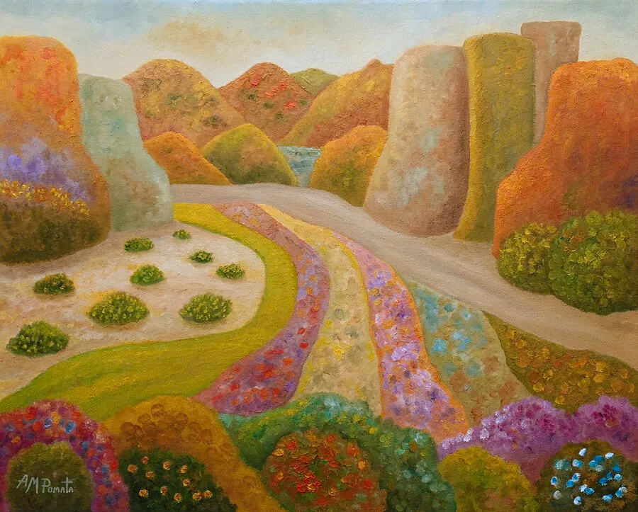 Red Buttes Walk, original landscape oil painting by Angeles M Pomata