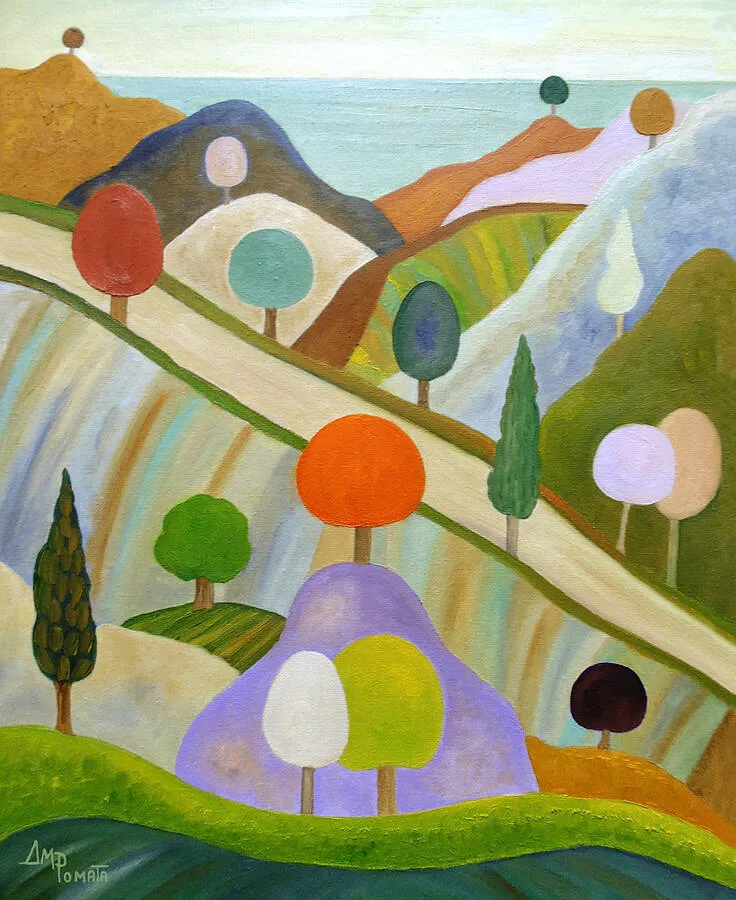 Rolling With It, original landscape oil painting by Angeles M Pomata