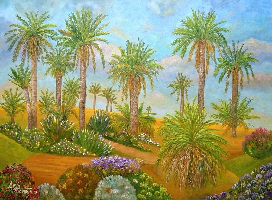 Seaside Palms, original seascape oil painting by Angeles M Pomata