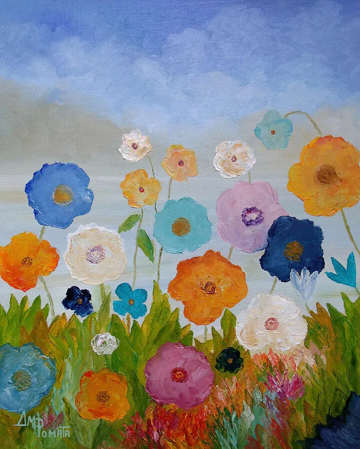 Spring By The Sea, original landscape oil painting by Angeles M Pomata