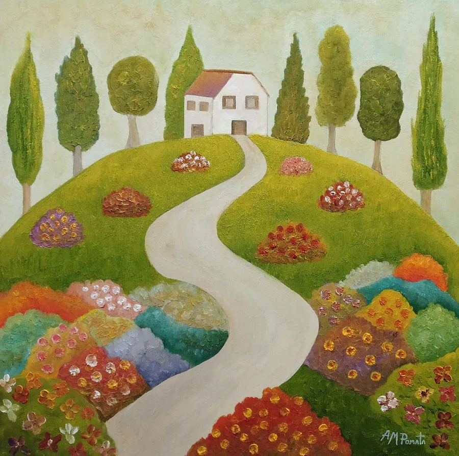 Sunny Day, original landscape oil painting by Angeles M Pomata