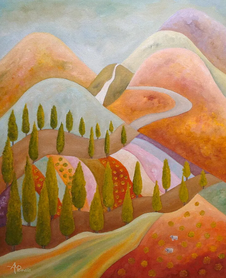 Swaying Whereabouts, original landscape oil painting by Angeles M Pomata
