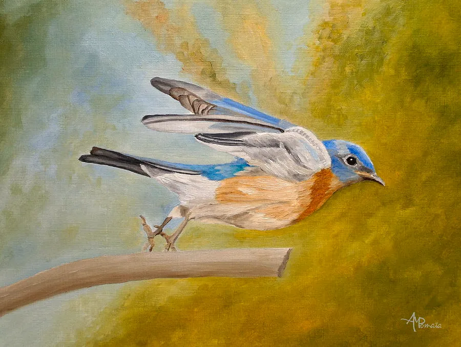 Takeoff Maneuver, original landscape oil painting by Angeles M Pomata