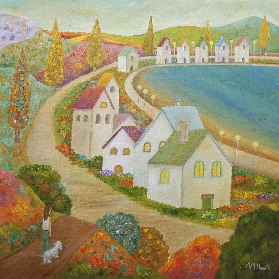 The Lights Abiding, original coastal oil painting by Angeles M Pomata