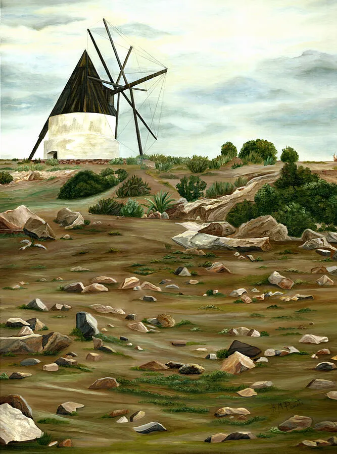 The Mill, original landscape oil painting by Angeles M Pomata