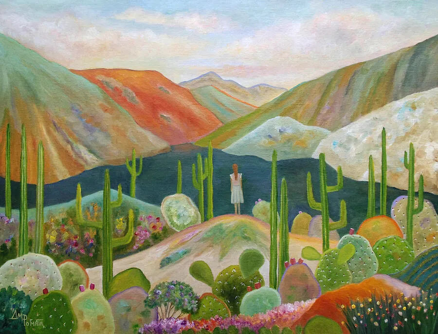 Thrive Amid The Thorns, original landscape oil painting by Angeles M Pomata