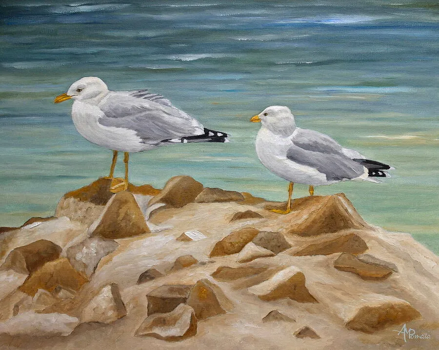 Two Of A Kind, original coastal oil painting by Angeles M Pomata