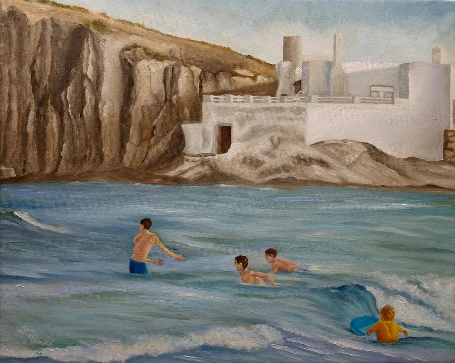Waiting For The Waves, original seascape oil painting by Angeles M Pomata