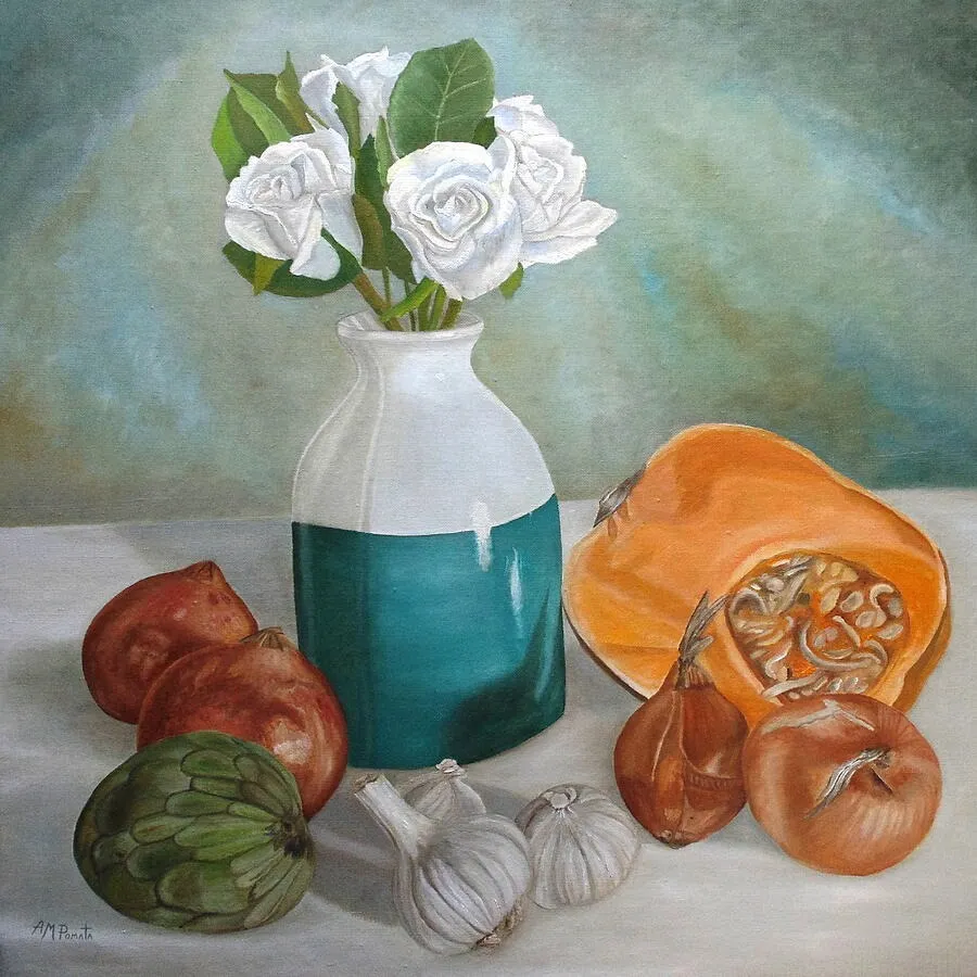 Winter Still Life, original still life oil painting by Angeles M Pomata
