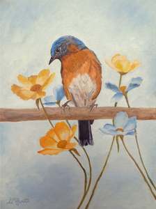 Flower Peeping Eastern Bluebird: Detail 2