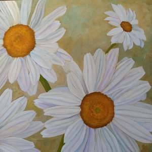White On Green Daisies: Detail 2